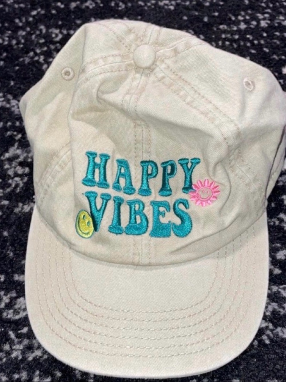 Cream "Happy Vibes" Embroidered Baseball Cap